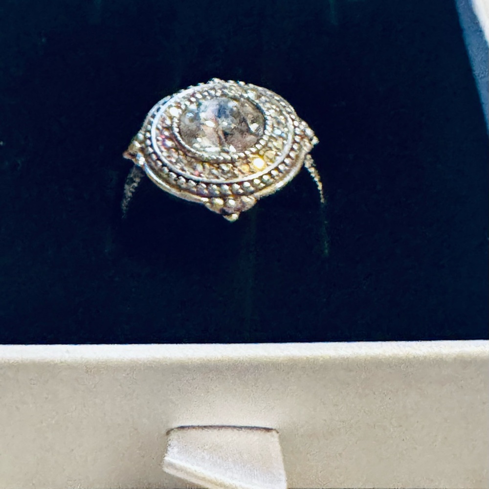 New CZ 3ct Center Stone Mother Solitaire of Pearl Accents sterling silver size 8